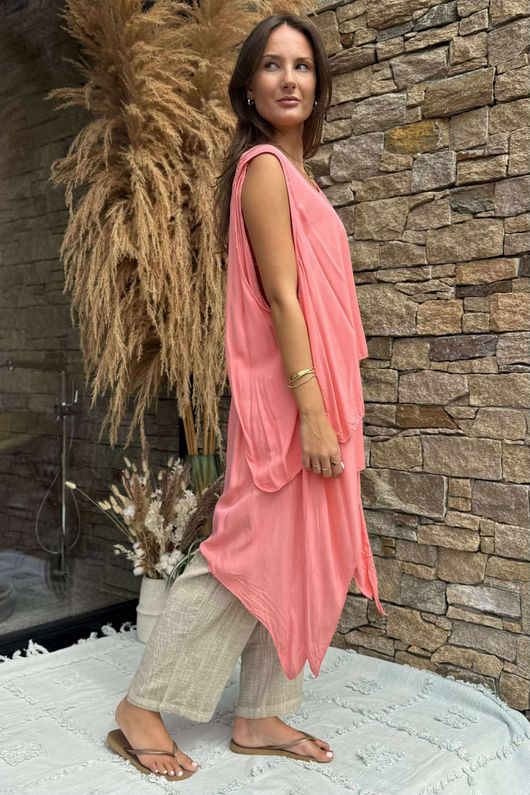The Bertie Two Piece Layer Top Coral